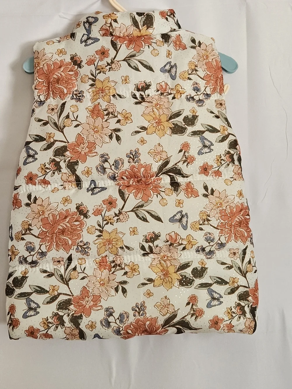 Little Lass Girls Floral Puffer Vest with Glitter Detail - Size 3T